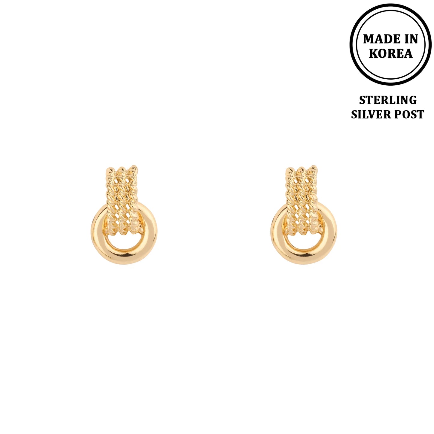 Gold Textured Hoop with Sterling Silver Post Hypoallergenic Earring