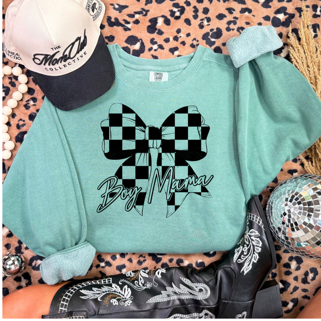 Boy Mama Checkered Bow | Sweatshirt