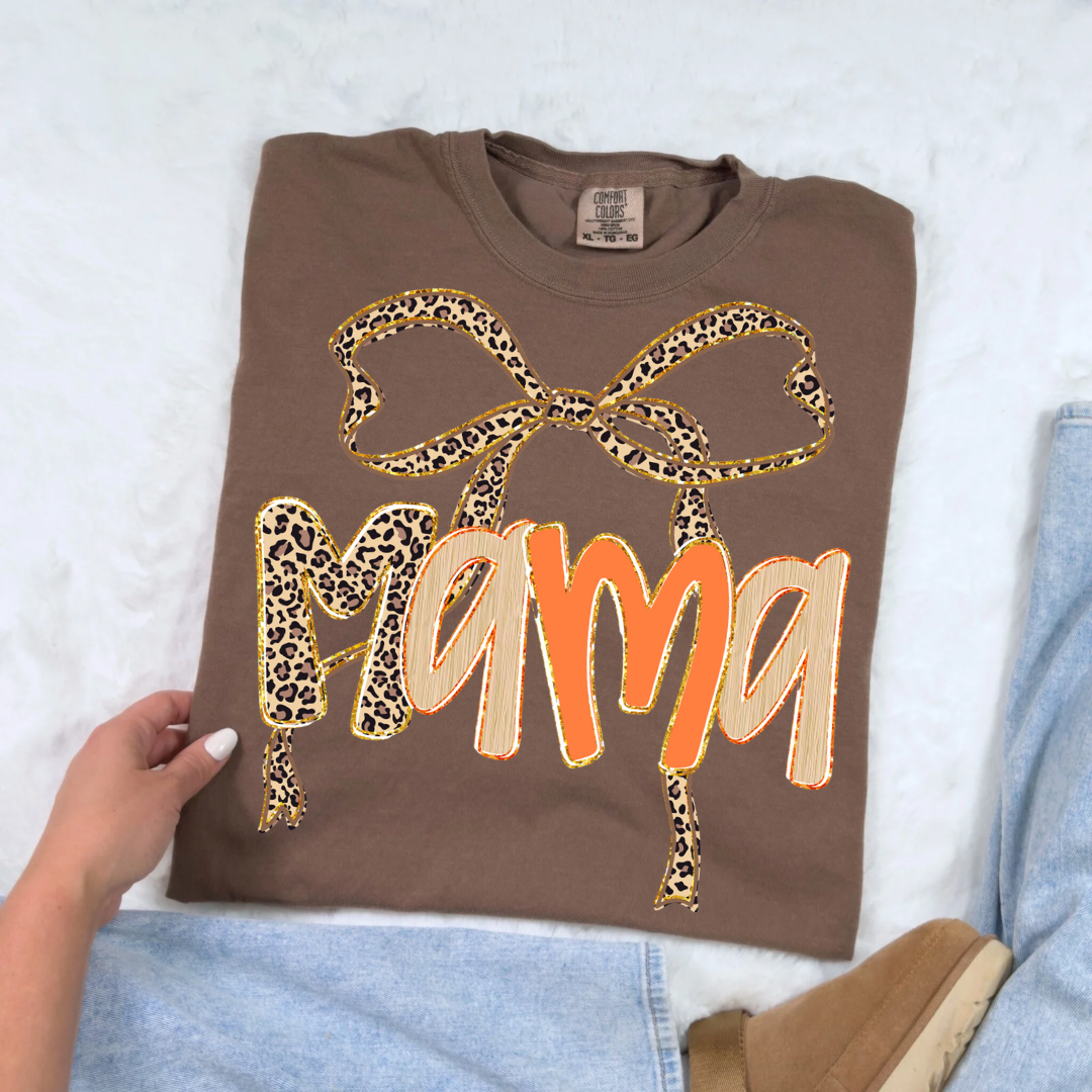 Mama, Gigi, Nana Fall Cheetah Bow | T-Shirt