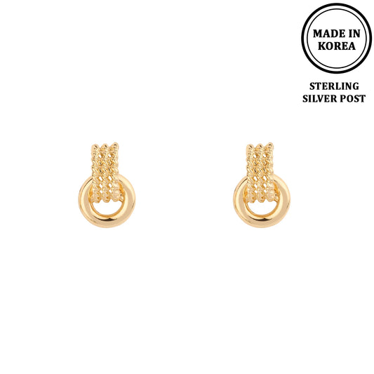 Gold Textured Hoop with Sterling Silver Post Hypoallergenic Earring