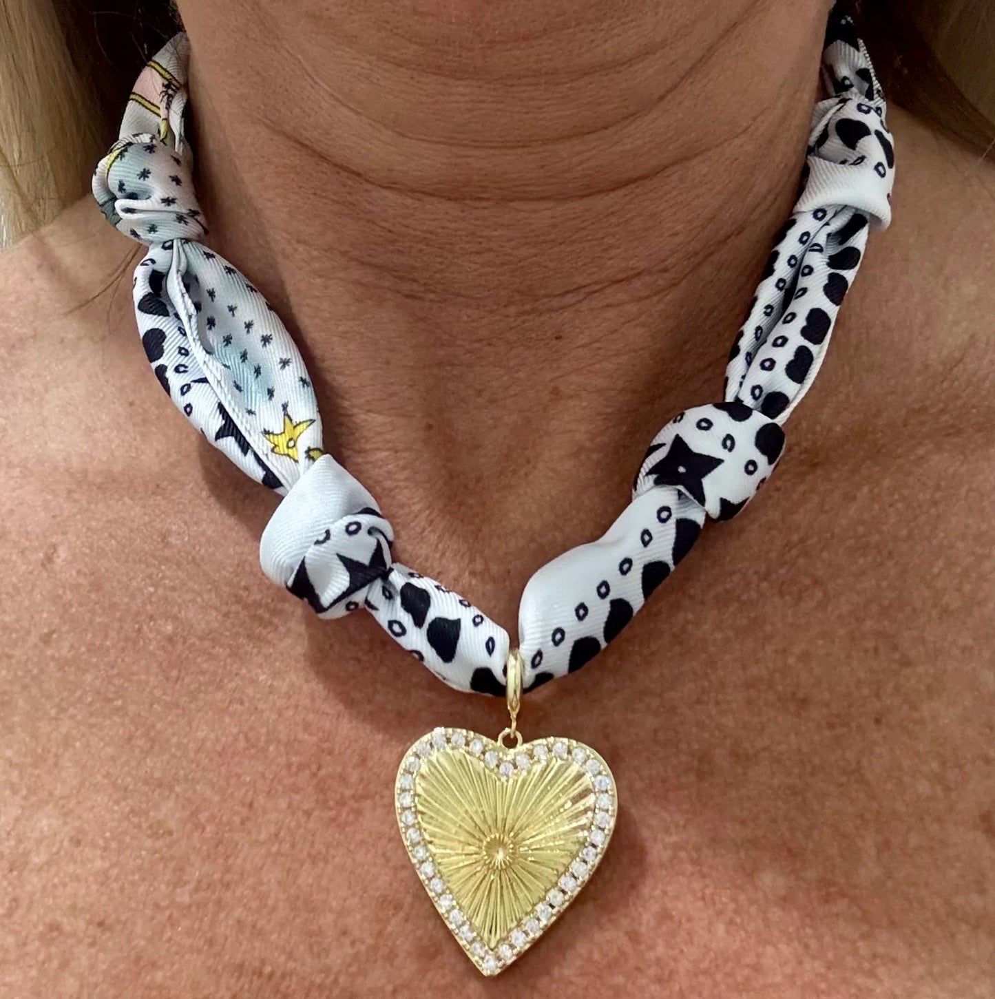 Pink, Navy and White Knotted Scarf with Heart Removable Charm