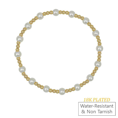 3MM & 5MM 18K Gold and Pearl Beaded Waterproof Non Tarnish Stretch Bracelet