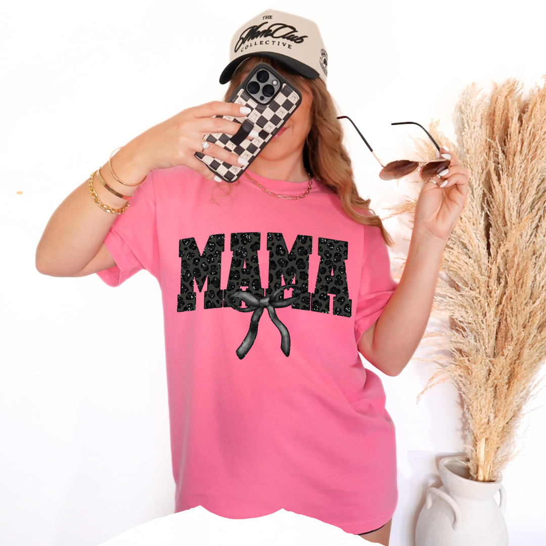 Leopard Mama w/ Bow| T-Shirt