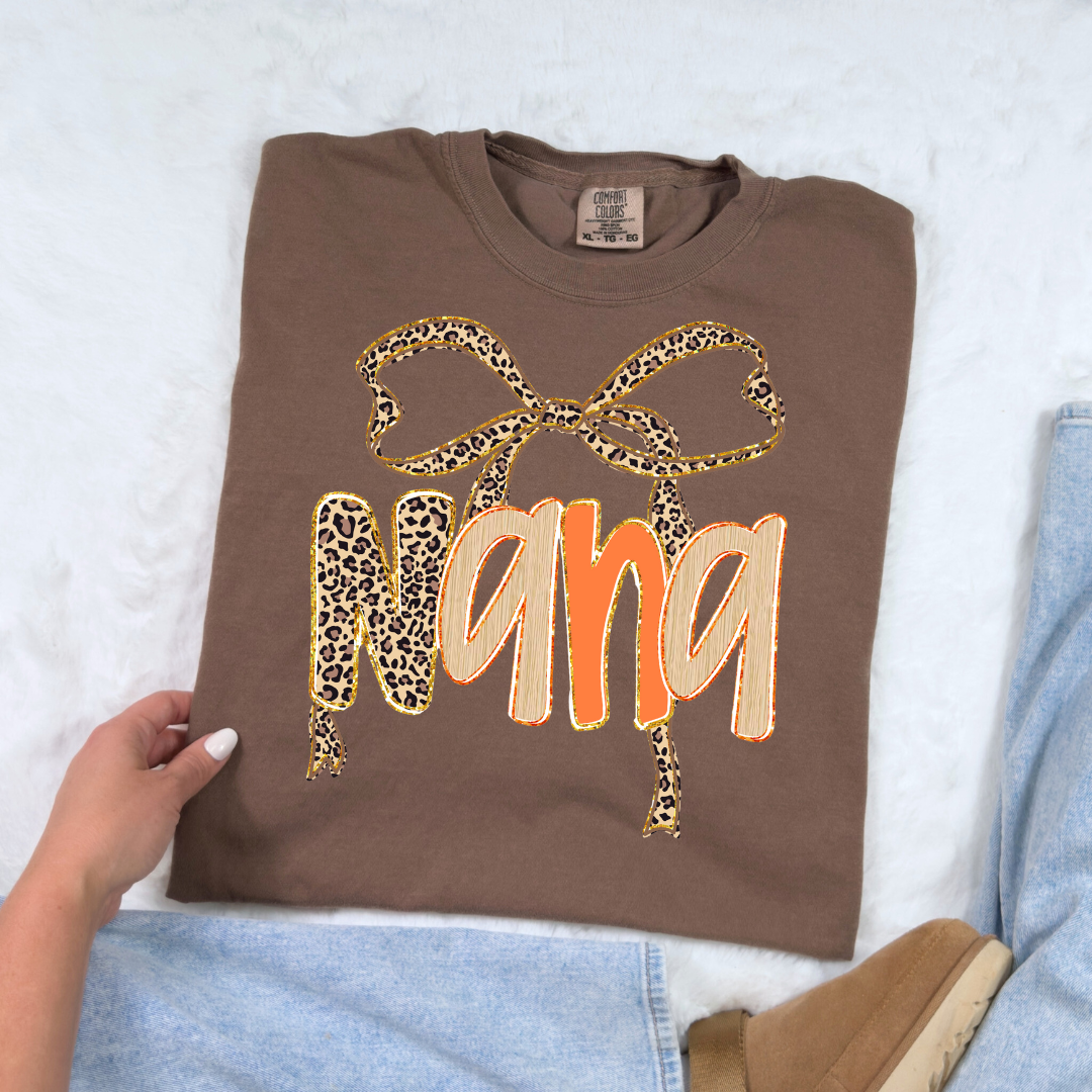 Mama, Gigi, Nana Fall Cheetah Bow | T-Shirt