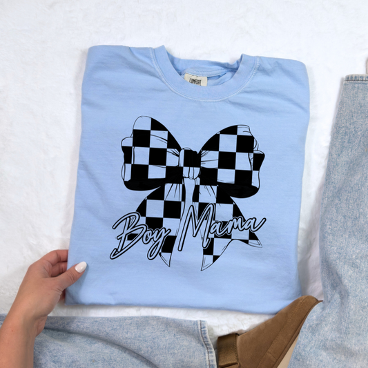 Boy Mama Checkered Bow | T-Shirt